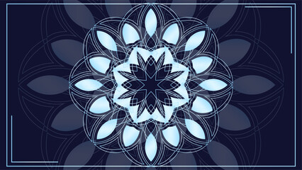 Decorative blue gradient mandala on dark background