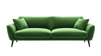 Green sofa and decor isolated on clean and clear white background. . isolated on a white background