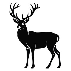 Black Silhouette Stag Large Antlers White Background deer 1