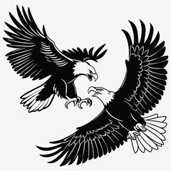 Obraz premium Two powerful eagles clash mid-air in a dramatic battle for dominance image silhouette design vector art and illustration