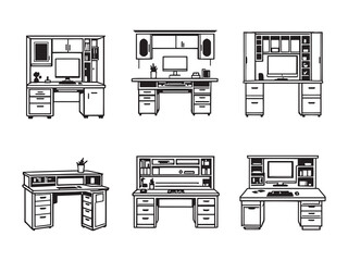 Convertible murphy desk outline drawing for home interior