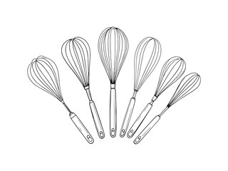 cooking whisk kitchen baking tool vector line drawing