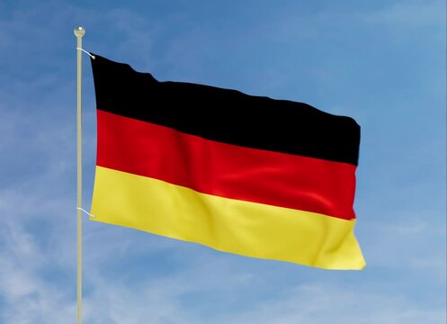 Flag of Germany Waving Proudly on a Flagpole. 3D Animation of German flag. Seamless Loop with Matte.