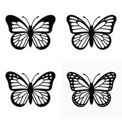 Four Black Butterfly Silhouettes Variations Wing Design Set white insect