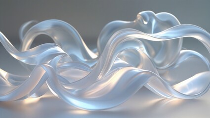 Fluid translucent shapes ripple and wave in elegant 3D render. Light softly passes through each curved glass form