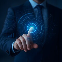 Fototapeta premium hand pushing a button on a touch screen interface