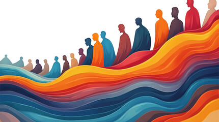 Abstract Wave-Like Composition of Human Figures Blending into One Another