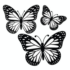 Three Black and White Butterfly Silhouettes Set butterflies