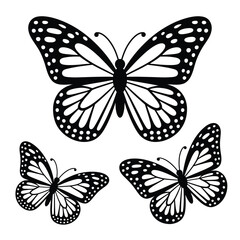 Three Black Butterfly Silhouettes Monarch Style Dotted Wings butterflies 1