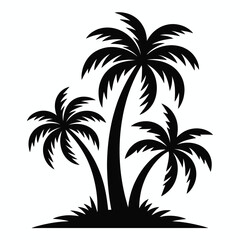Three Black Palm Trees Tropical Island Silhouette Vector Graphic 3