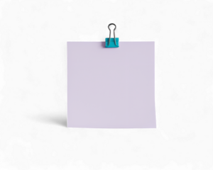 Yellow sticky note with paperclip on blank white paper for business office reminder