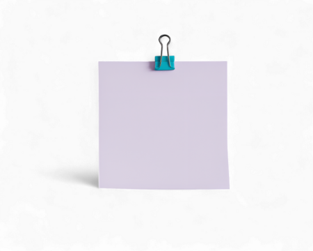 Yellow sticky note with paperclip on blank white paper for business office reminder