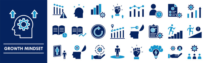 Growth Mindset icon collection set. Containing design mindset, growth, success, improvement, development