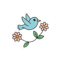 bird with flowers on white background vector art