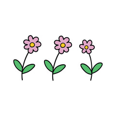 pink flower with leaves on white background vector art