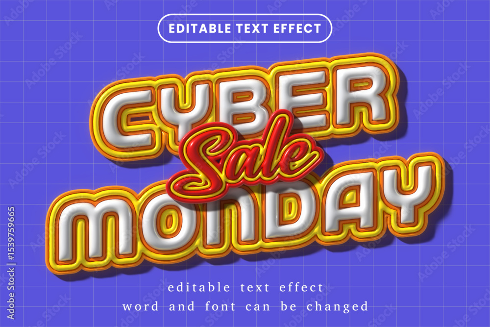 Fototapete cyber monday 3d glossy inflated text effect. cyber monday promotion 3d text style