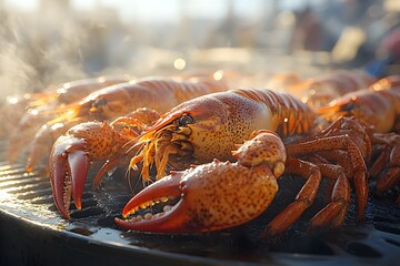 Freshly Cooked Lobsters on Grill - Gourmet Seafood Cuisine for Culinary Events