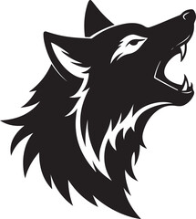 Side profile of a wolf head with open mouth, mid-howl black silhouette

