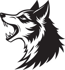 Obraz premium Side profile of a wolf head with open mouth, mid-howl black silhouette