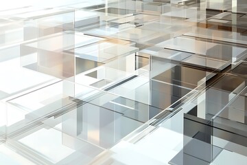 Obraz premium Overlapping transparent sheets cut by sharp diagonal linework.