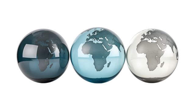 Global Connectivity Three Glass Globes World Map