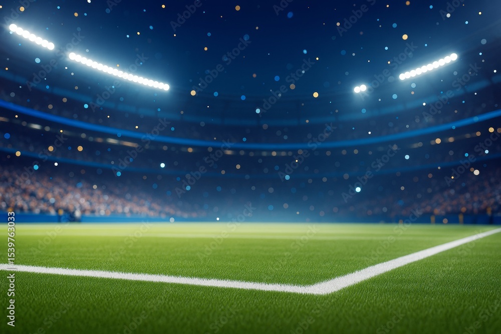 Aufkleber soccer stadium field corner under bright stadium lights with blurred cheering crowd and glowing part