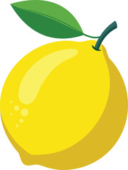 Vibrant yellow lemon with green leaf, perfect for food illustration.