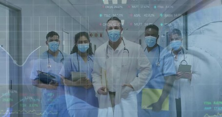 Medical team monitoring data visuals sliding in updating graphs for health tracking - Powered by Adobe