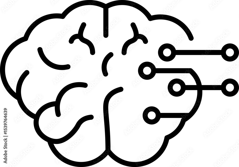 Poster stylized brain icon with connected nodes represents artificial intelligence and neural networks. des