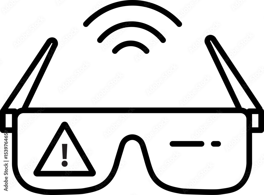 Poster smart glasses icon with warning symbol and wireless signal, representing connectivity and caution. d