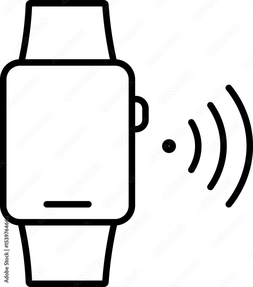 Poster smartwatch icon with wireless signal symbolizing connectivity and technology. simple black outline d