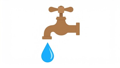 Cartoon faucet dripping water, a symbol of conservation and sanitation