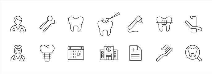 dental clinic icon - thin line web icon set. Outline icon collection. vector illustration