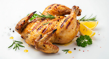 Delicious grilled whole chicken with lemon and herbs