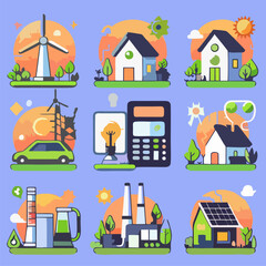 Flat Style Vector Icons – Renewable and Green Energy Concepts