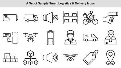 Smart Logistics Delivery Icons Black Line Art Set vector 1