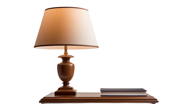 Elegant Wooden Table Lamp with Bookshelf Design, Illuminating a Cozy Reading Corner