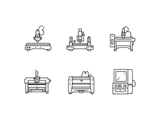 Detailed line art vector illustration of cnc machine tool