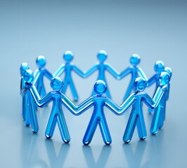 Unity and Teamwork: A Circle of Blue Figurines Representing Collaboration and Connection