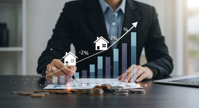 Real estate investment growth analysis businessperson reviewing financial report