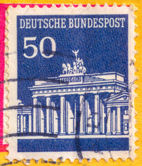 Brandenburg Gate on a 1966 Germany vintage postage stamp. Brandenburg Gate Series