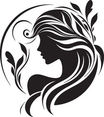 Elegant female silhouette with floral flowing hair in vector style – perfect for beauty salons, haircare branding, spa logos, and feminine designs.

