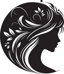 Elegant female silhouette with floral flowing hair in vector style – perfect for beauty salons, haircare branding, spa logos, and feminine designs.

