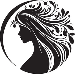 Elegant female silhouette with floral flowing hair in vector style – perfect for beauty salons, haircare branding, spa logos, and feminine designs.

