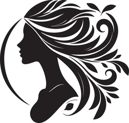 Elegant female silhouette with floral flowing hair in vector style – perfect for beauty salons, haircare branding, spa logos, and feminine designs.

