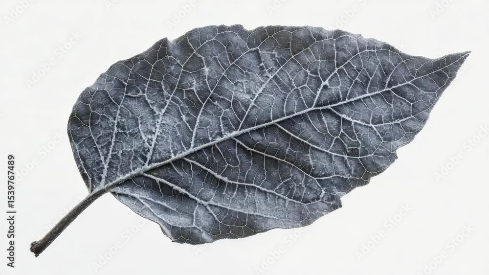 Poster a single leaf on a white surface, perfect for use as a background or symbol