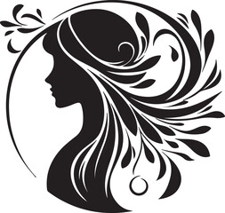 Elegant female silhouette with floral flowing hair in vector style – perfect for beauty salons, haircare branding, spa logos, and feminine designs.

