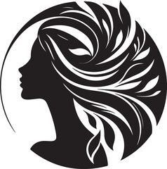 Elegant female silhouette with floral flowing hair in vector style – perfect for beauty salons, haircare branding, spa logos, and feminine designs.

