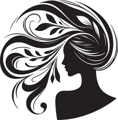 Elegant female silhouette with floral flowing hair in vector style – perfect for beauty salons, haircare branding, spa logos, and feminine designs.

