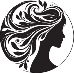 Elegant female silhouette with floral flowing hair in vector style – perfect for beauty salons, haircare branding, spa logos, and feminine designs.

